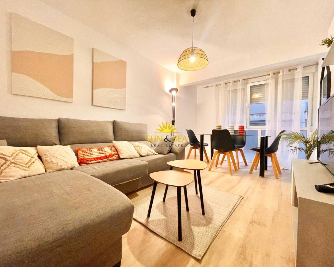 Living room of Flat to rent in Sant Joan d'Alacant  with Air Conditioner, Heating and Parquet flooring