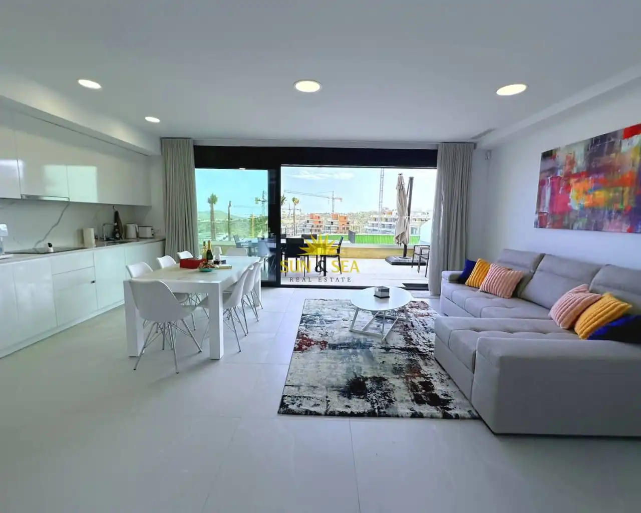 Wohnzimmer von Wohnungen zur Miete in Finestrat mit Klimaanlage, Heizung und Terrasse