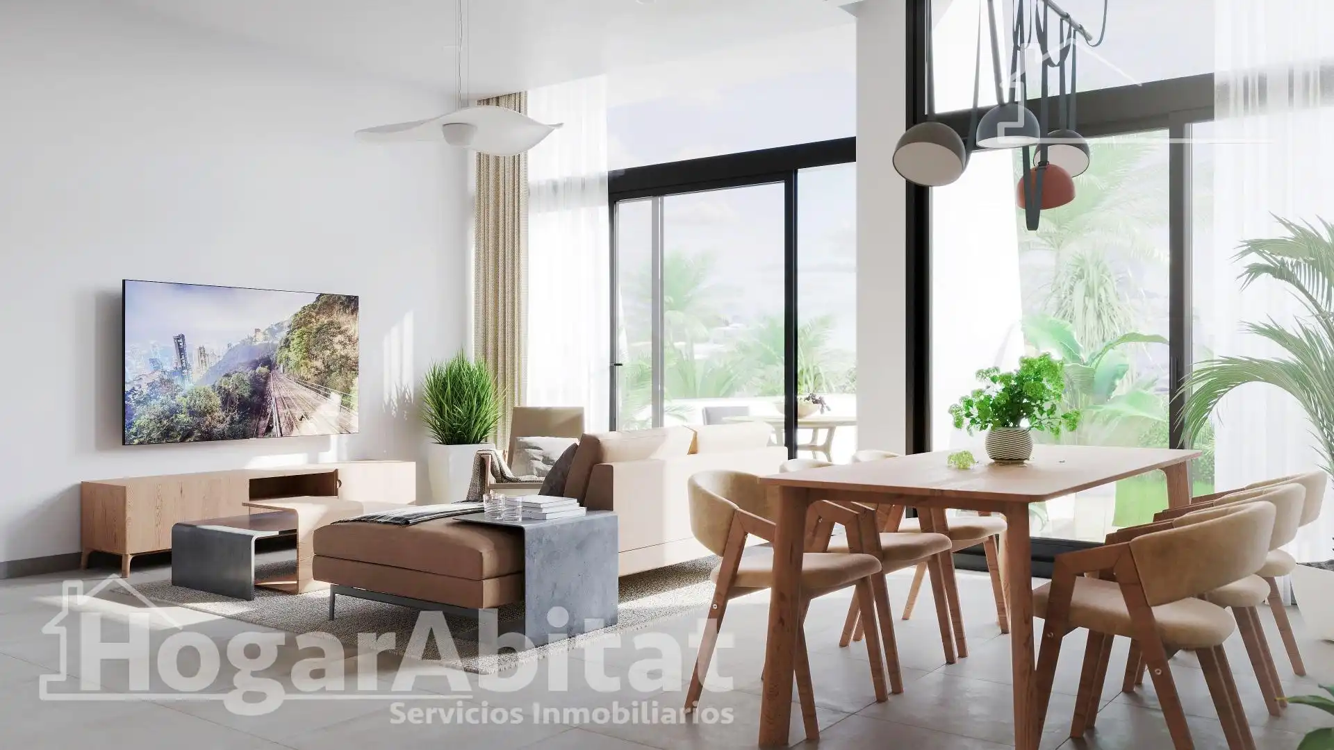 Wohnzimmer von Einfamilien-Reihenhaus zum Verkauf in Calpe / Calp mit Klimaanlage, Terrasse und Möbliert
