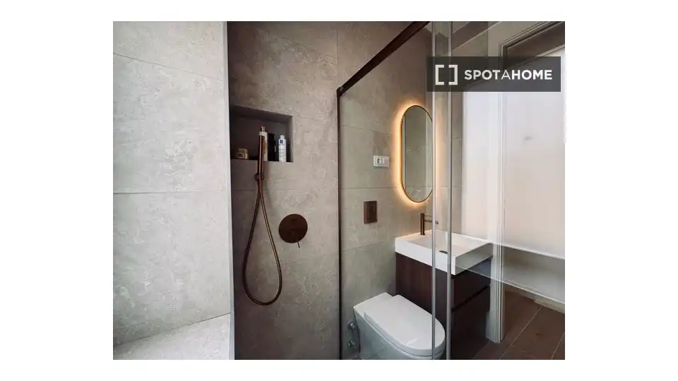 Bany de Apartament per a compartir en Madrid amb Aire condicionat, Terrassa i Moblat