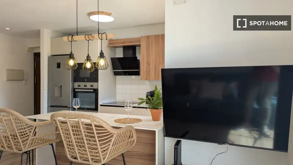 Cuina de Apartament per a compartir en Málaga amb Aire condicionat, Terrassa i Moblat