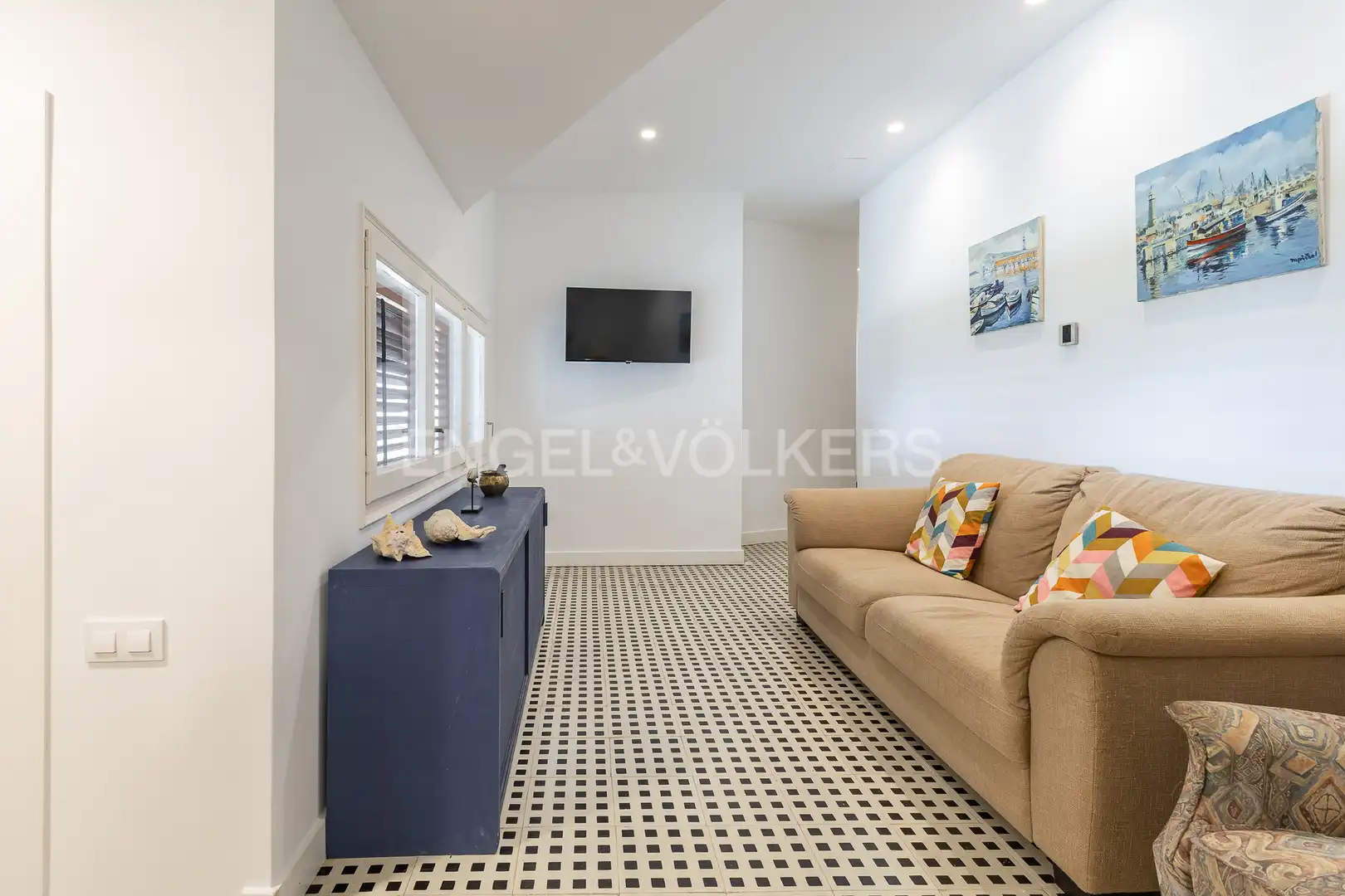 Sala d'estar de Apartament de lloguer en Caldes d'Estrac amb Calefacció, Jardí privat i Terrassa