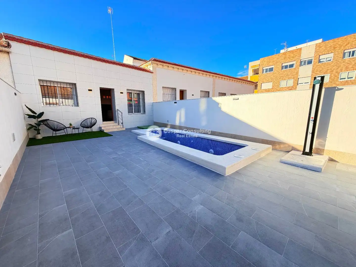 Schwimmbecken von Einfamilien-Reihenhaus zur Miete in San Javier mit Klimaanlage, Heizung und Privatgarten