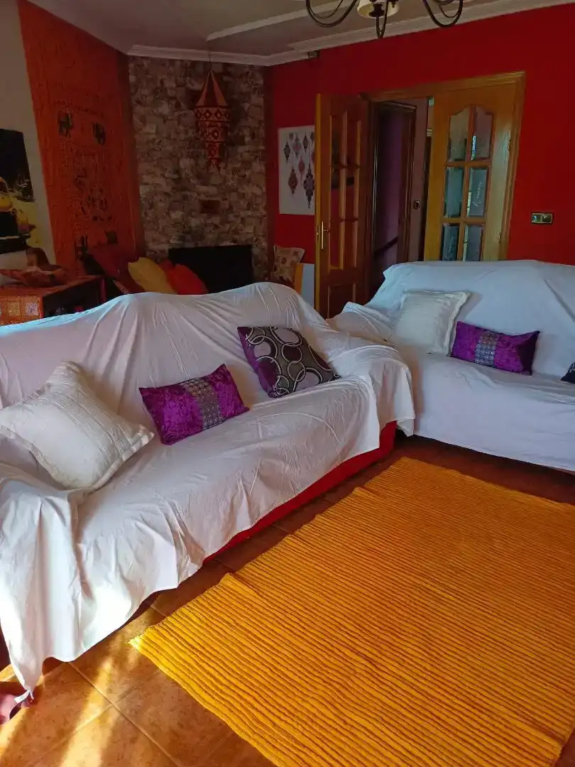 Sala d'estar de Casa o xalet en venda en Ponferrada amb Jardí privat, Parquet i Moblat
