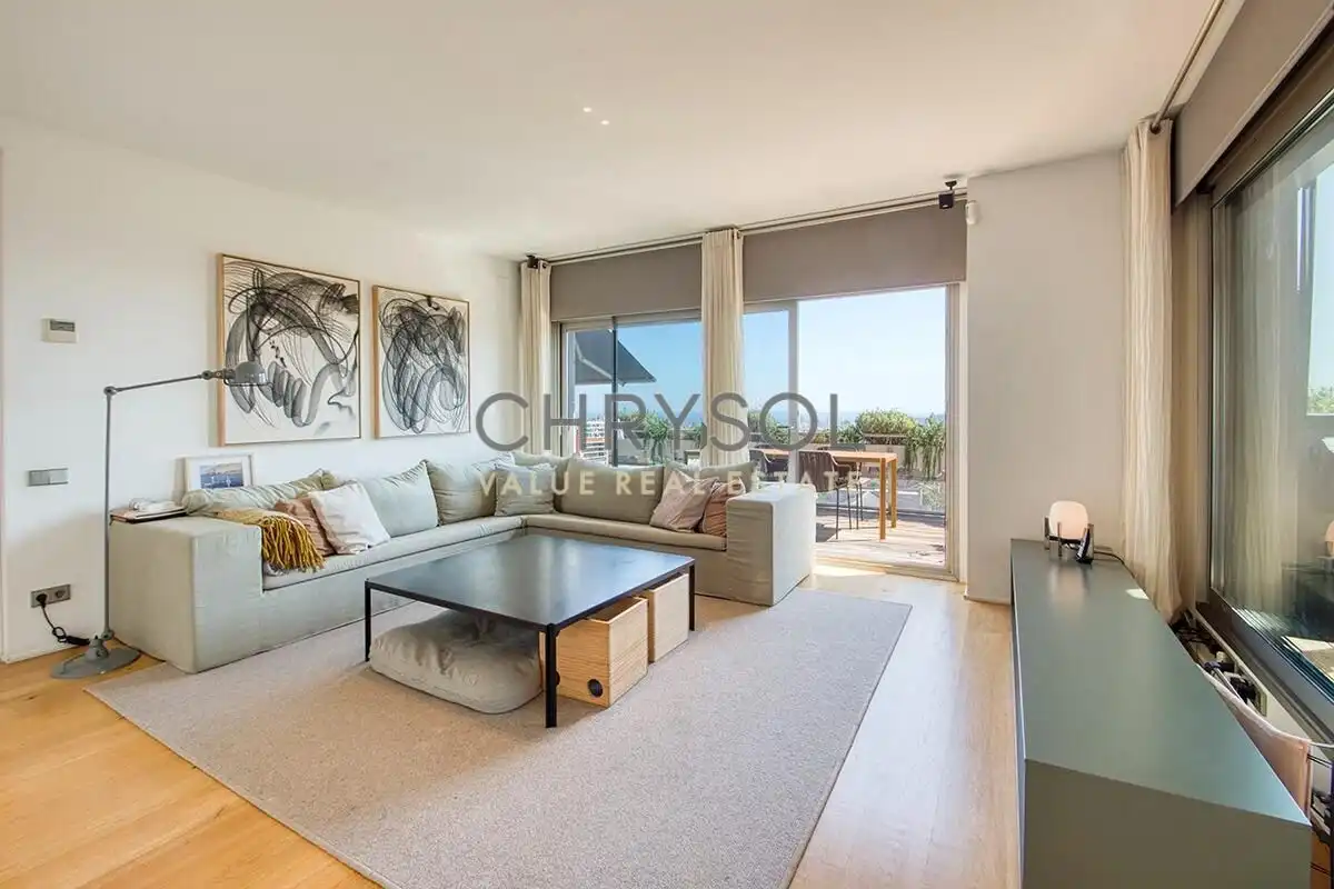 Sala d'estar de Àtic en venda en Barcelona amb Aire condicionat, Parquet i Terrassa