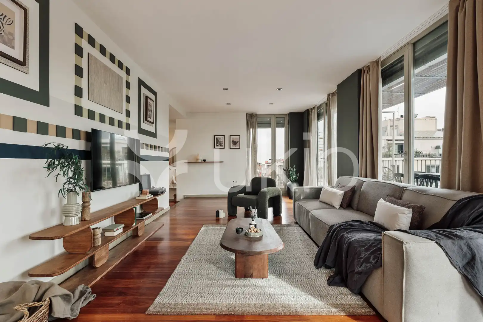 Sala de estar de Apartamento de alquiler en Barcelona con Aire acondicionado, Calefacción y Terraza