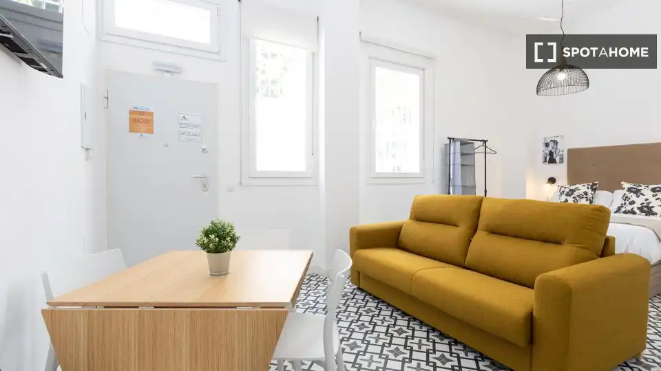 Sala d'estar de Estudi per a compartir en Málaga amb Aire condicionat, Terrassa i Moblat