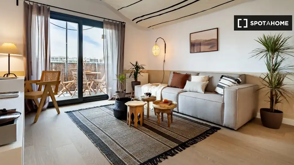 Sala d'estar de Apartament per a compartir en Barcelona amb Aire condicionat, Terrassa i Moblat