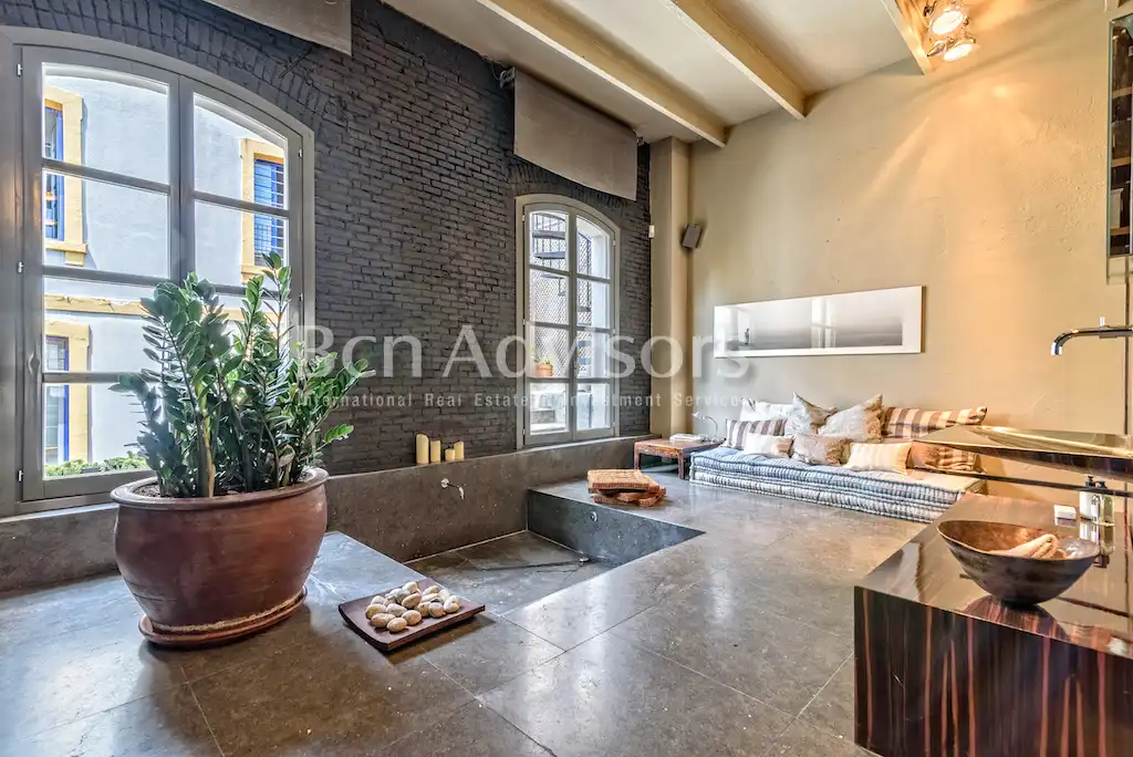 Sala de estar de Ático de alquiler en Barcelona con Aire acondicionado, Calefacción y Terraza