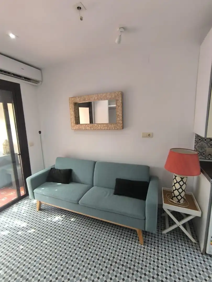 Sala de estar de Estudio de alquiler en Estepona con Aire acondicionado, Calefacción y Jardín privado