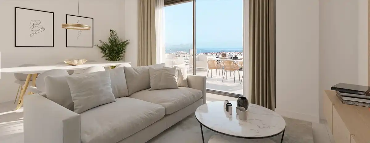 Sala de estar de Apartamento en venta en Estepona con Aire acondicionado, Terraza y Trastero