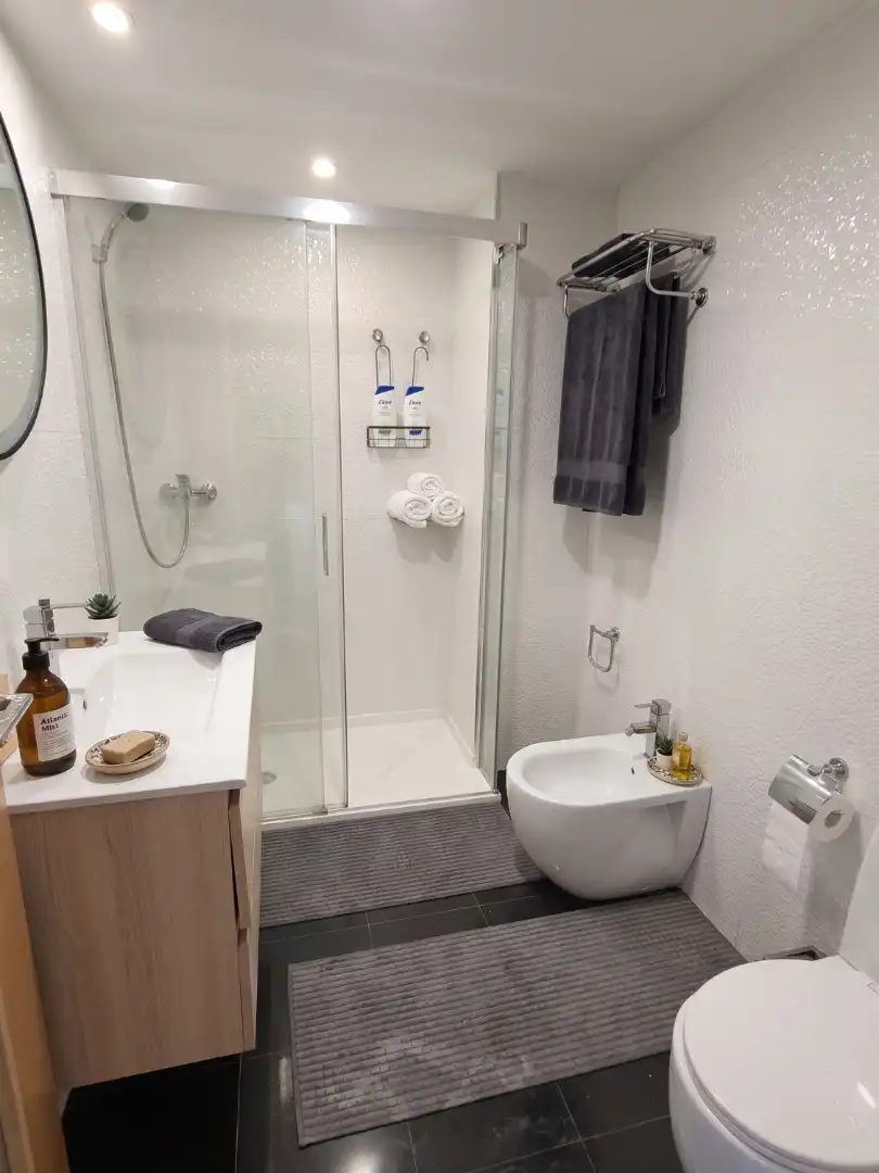 Badezimmer von Erdgeschoss zur Miete in A Coruña Capital  mit Parkett, Waschmaschine und Mikrowelle