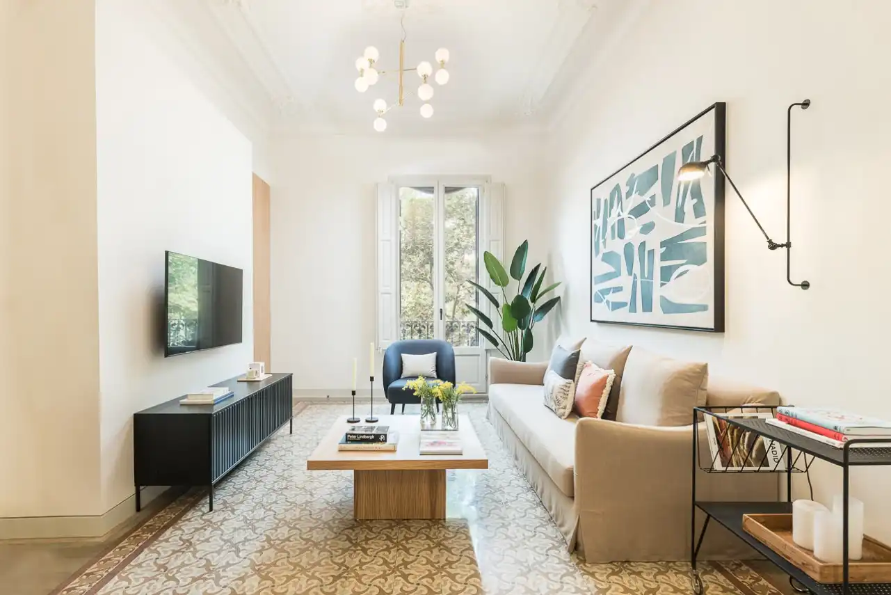 Sala de estar de Apartamento de alquiler en Barcelona con Aire acondicionado, Calefacción y Amueblado