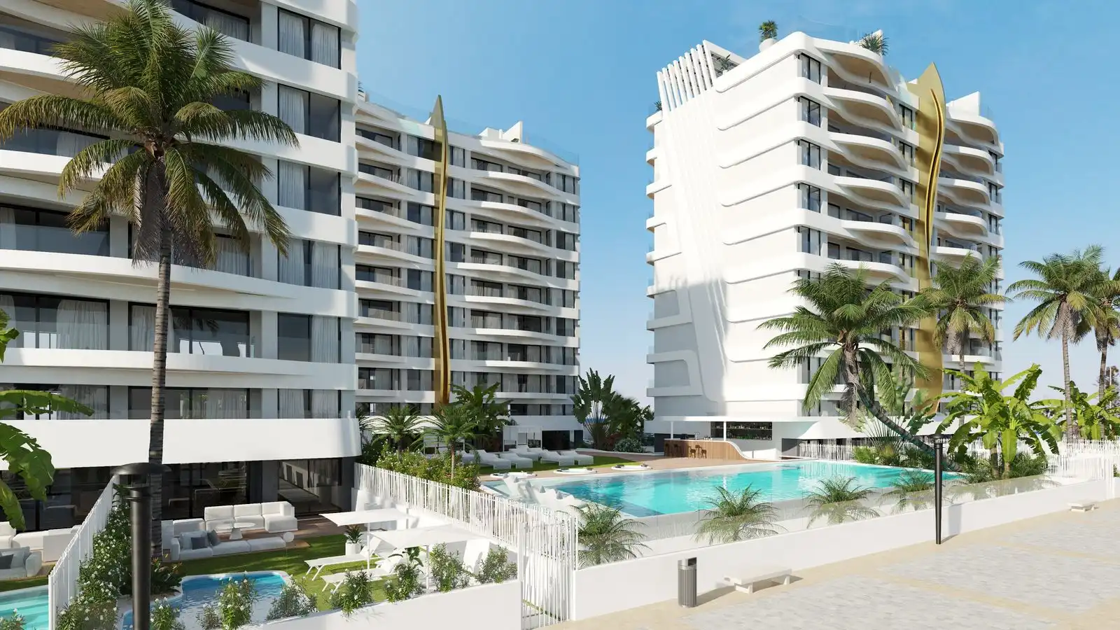 Vista exterior de Àtic en venda en La Manga del Mar Menor amb Jardí privat, Terrassa i Piscina comunitària