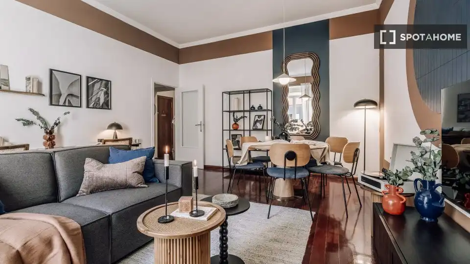 Wohnzimmer von Wohnungen zur untervermieten in Madrid mit Klimaanlage, Terrasse und Möbliert