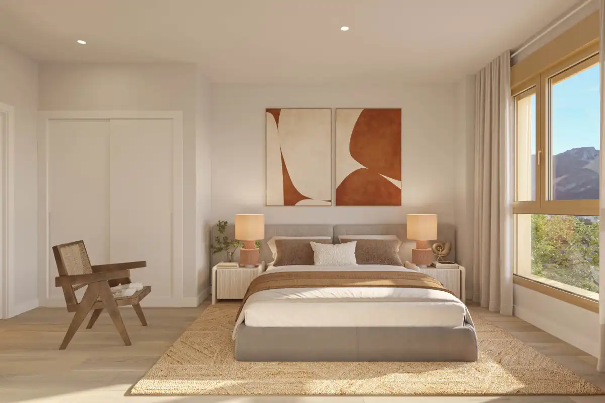 Schlafzimmer von Dachboden zum Verkauf in El Verger mit Klimaanlage, Terrasse und Schwimmbad
