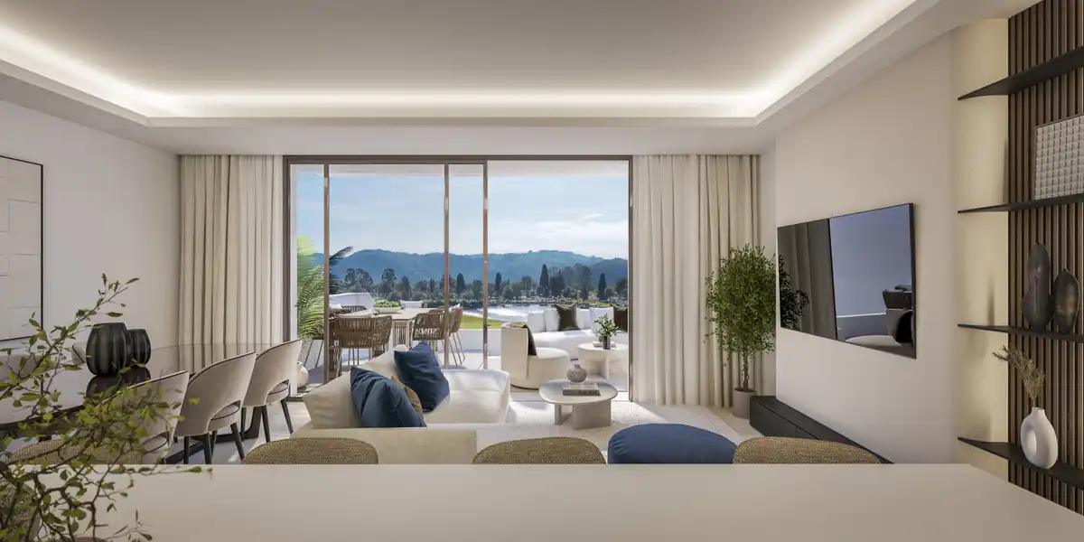 Wohnzimmer von Erdgeschoss zum Verkauf in Mijas mit Klimaanlage, Privatgarten und Terrasse