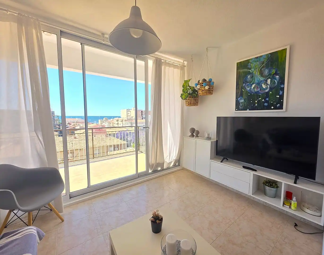 Sala de estar de Apartamento en venta en Santa Pola con Aire acondicionado, Terraza y Amueblado