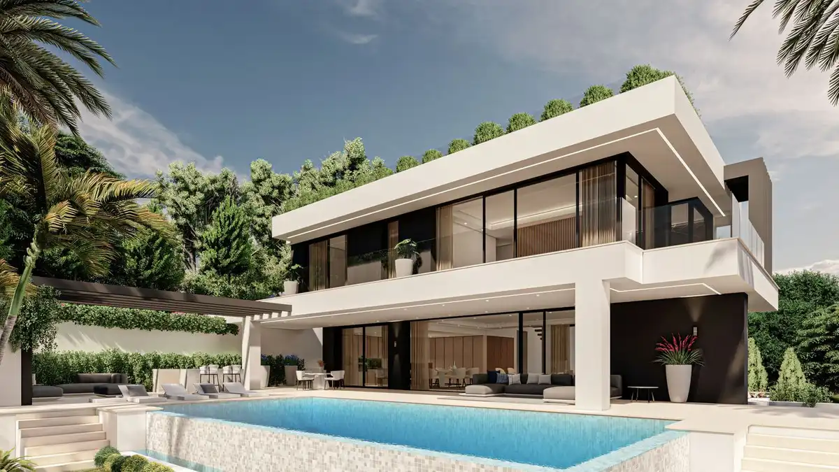 Außenansicht von Haus oder Chalet zum Verkauf in Marbella mit Klimaanlage, Privatgarten und Terrasse
