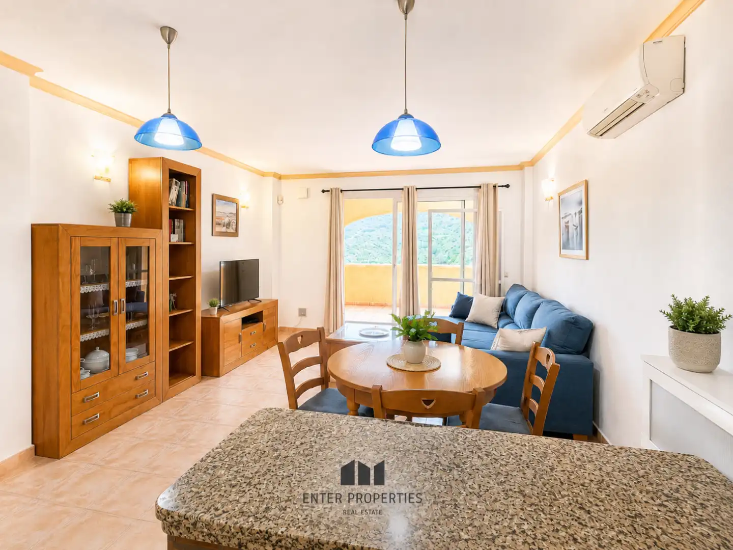 Wohnzimmer von Wohnung zum Verkauf in Benitachell / El Poble Nou de Benitatxell mit Klimaanlage, Heizung und Terrasse