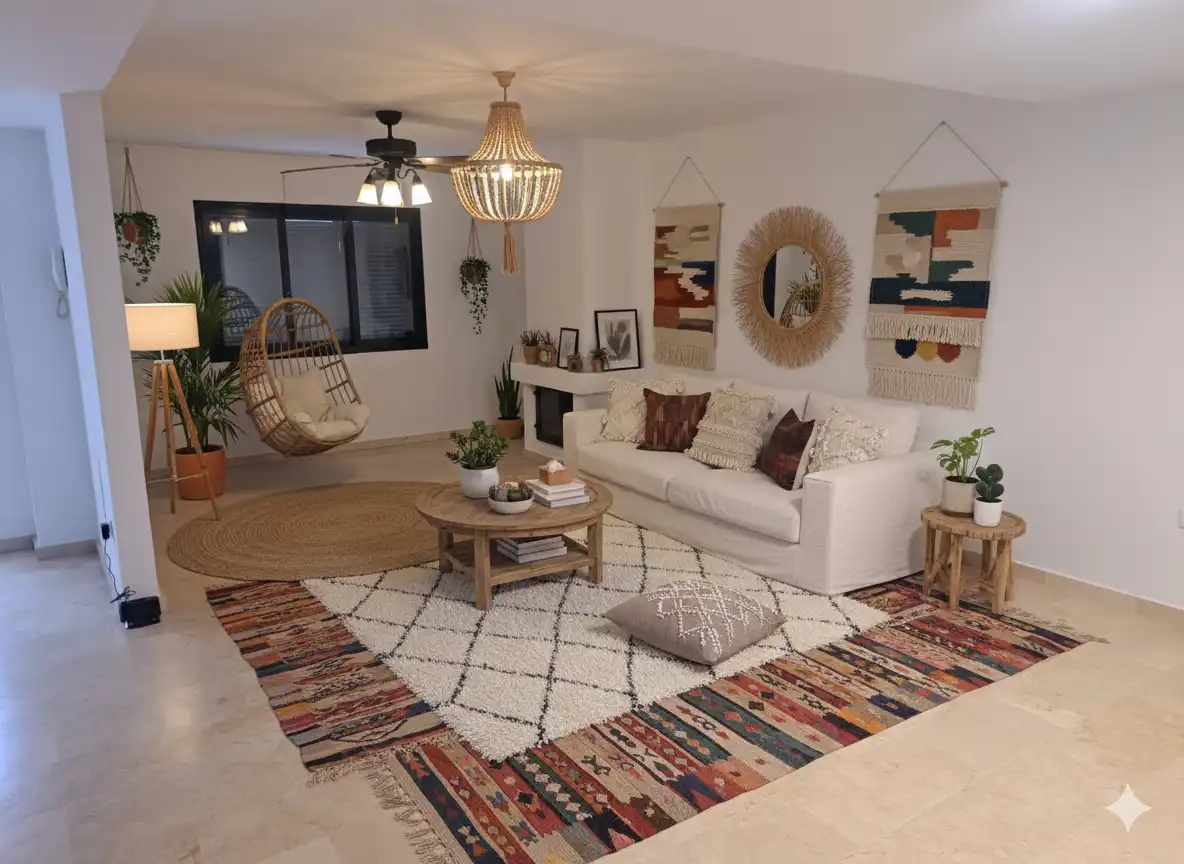 Wohnzimmer von Einfamilien-Reihenhaus zum Verkauf in Manilva mit Privatgarten und Gemeinschaftspool