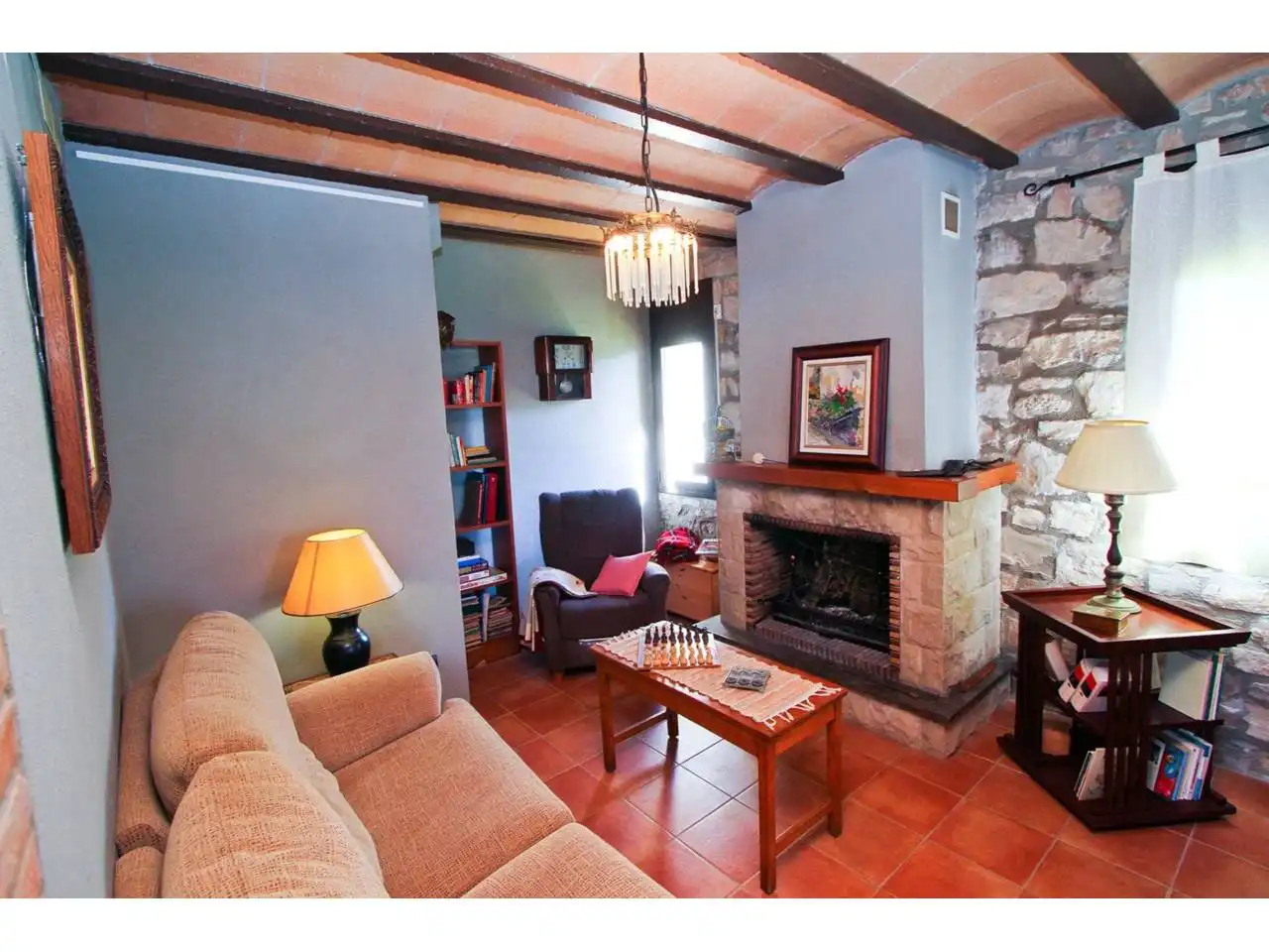 Sala de estar de Finca rústica en venta en Forès con Calefacción, Jardín privado y Terraza