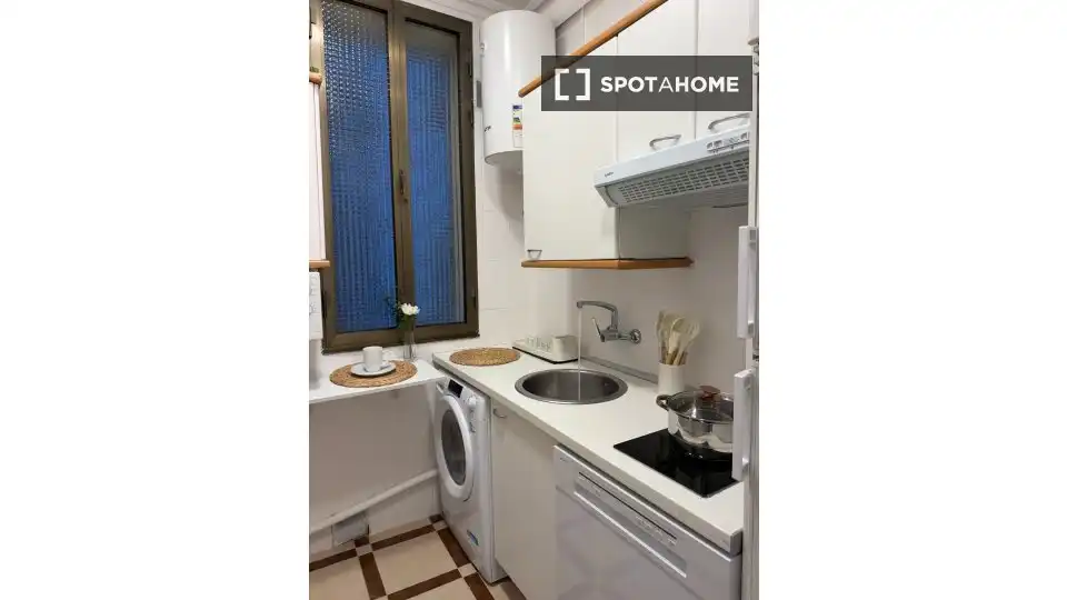 Cuina de Apartament per a compartir en Madrid amb Aire condicionat, Terrassa i Moblat
