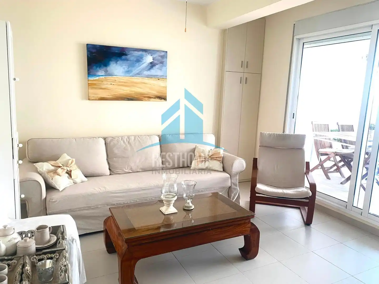 Sala de estar de Apartamento de alquiler en Cullera con Aire acondicionado, Calefacción y Terraza