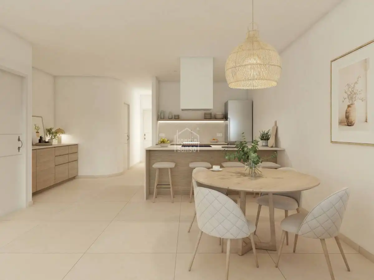 Cuina de Apartament en venda en Es Mercadal amb Jardí privat, Terrassa i Piscina