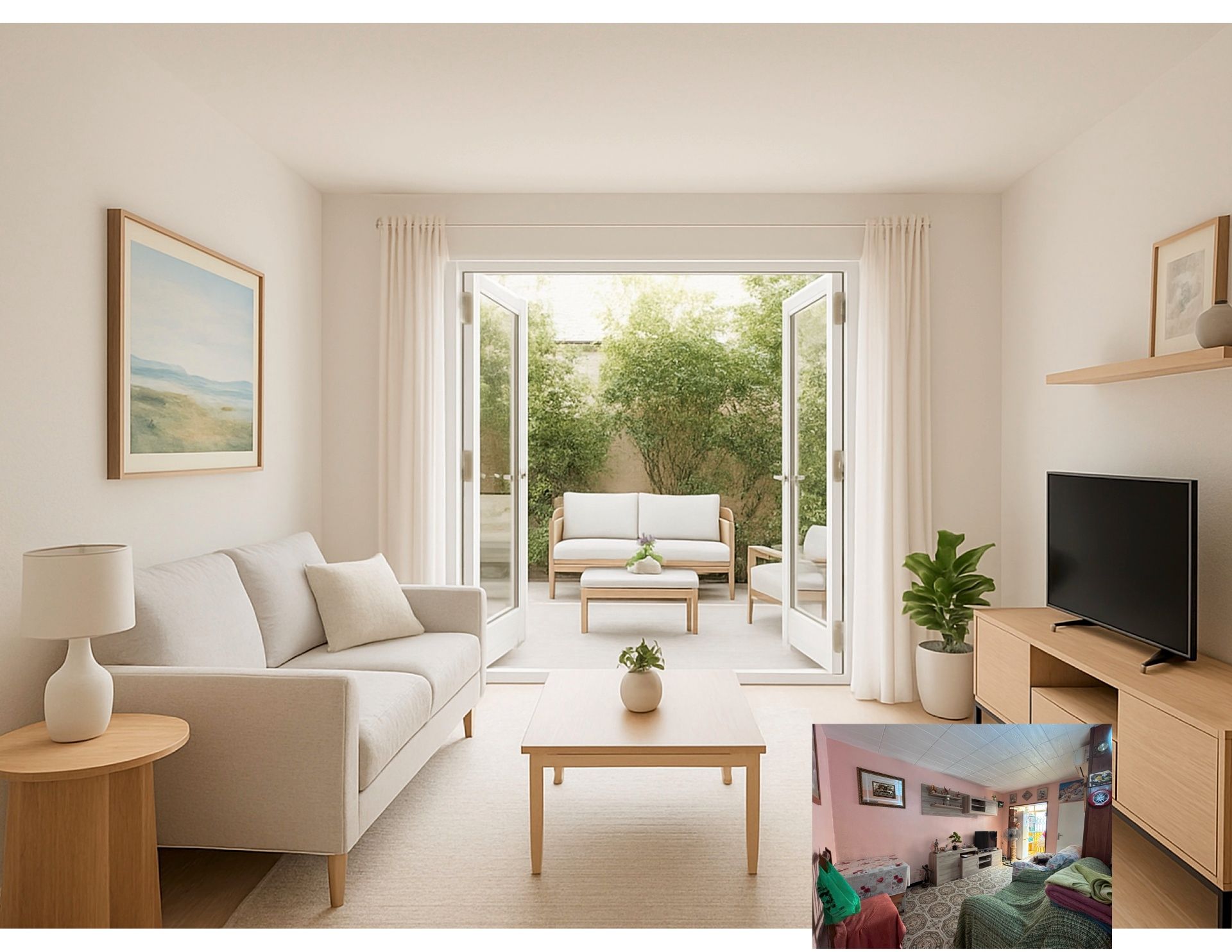 Living room of Flat for sale in Badalona  with Air Conditioner, Terrace and Furnished