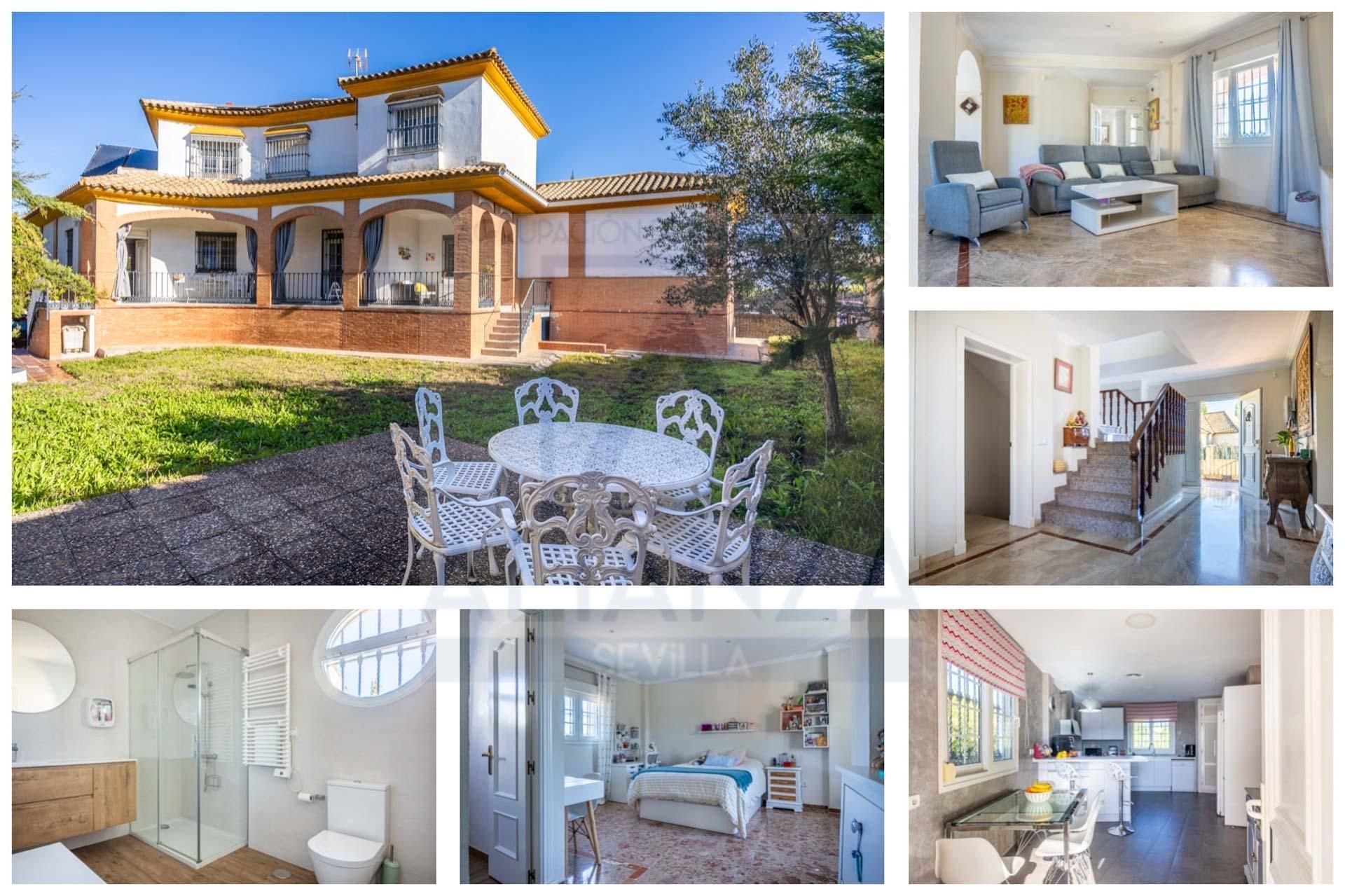 Vista exterior de Casa o xalet en venda en Valencina de la Concepción amb Aire condicionat, Jardí privat i Piscina comunitària