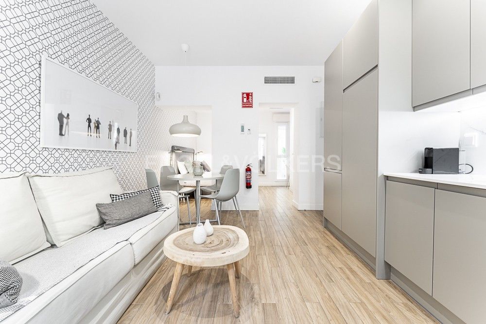 Sala d'estar de Apartament de lloguer en  Madrid Capital amb Aire condicionat, Calefacció i Moblat