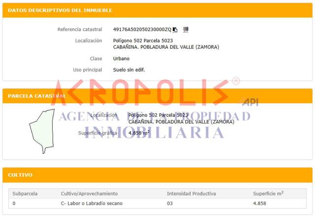 Terreno residencial en Venta en Calle Poligono 502 Parcela 7032 Huertas en Pobladura del Valle