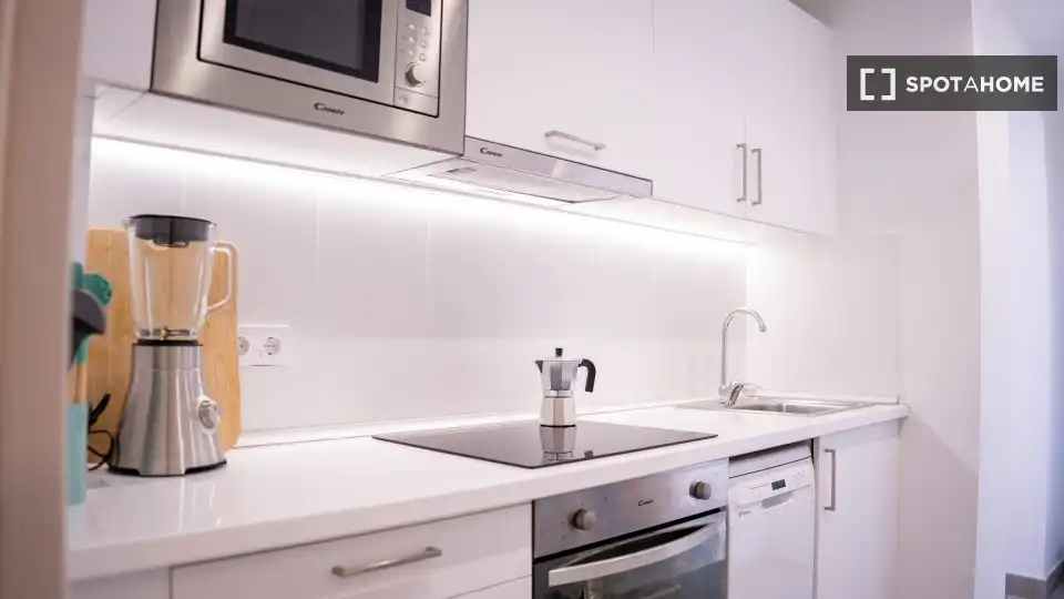 Cuina de Apartament per a compartir en Málaga amb Aire condicionat, Terrassa i Moblat