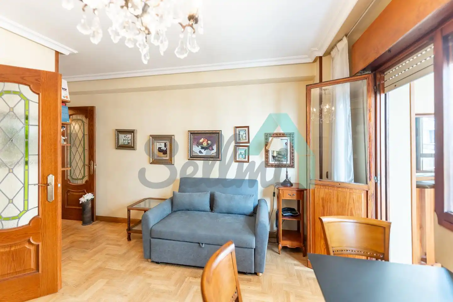 Wohnzimmer von Wohnung zur Miete in Gijón  mit Heizung, Parkett und Terrasse