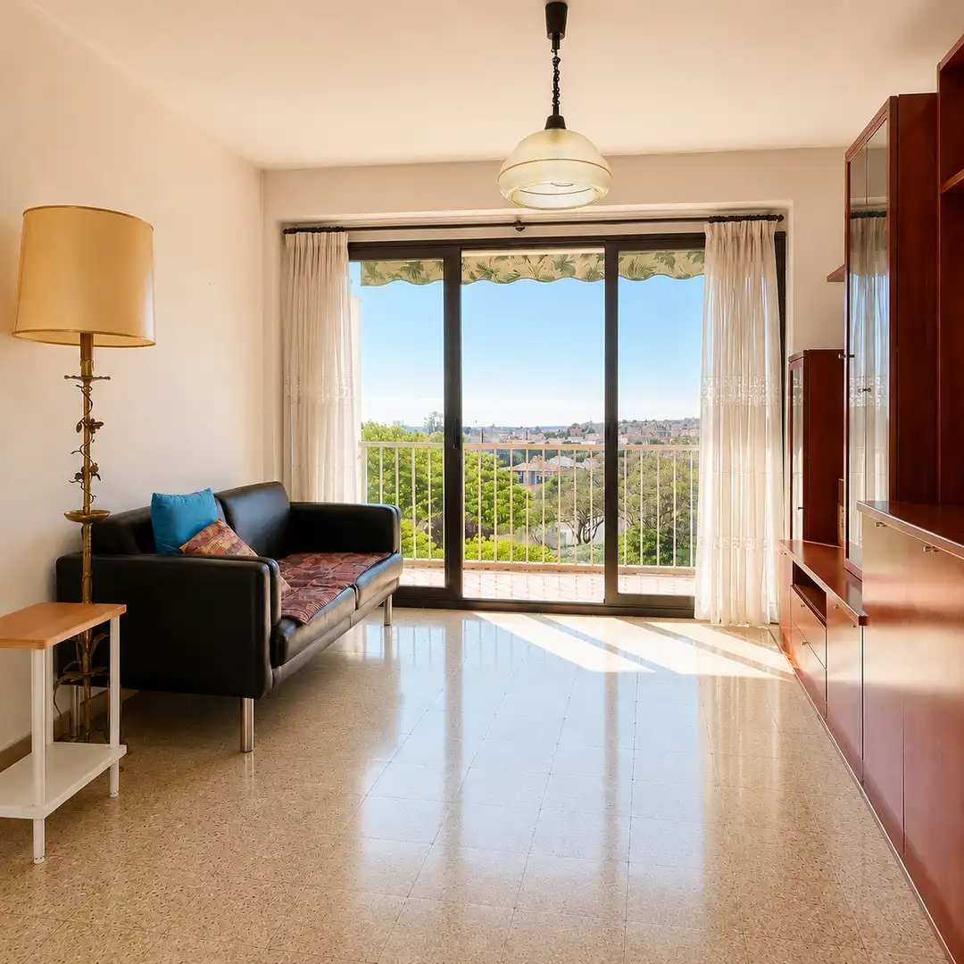 Sala d'estar de Pis de lloguer en  Barcelona Capital amb Aire condicionat, Terrassa i Forn