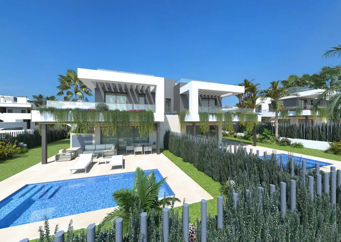 Außenansicht von Haus oder Chalet zum Verkauf in Torrevieja mit Klimaanlage, Privatgarten und Terrasse