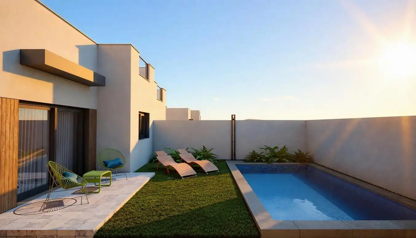Piscina de Casa adosada en venta en Mazarrón con Jardín privado, Terraza y Piscina
