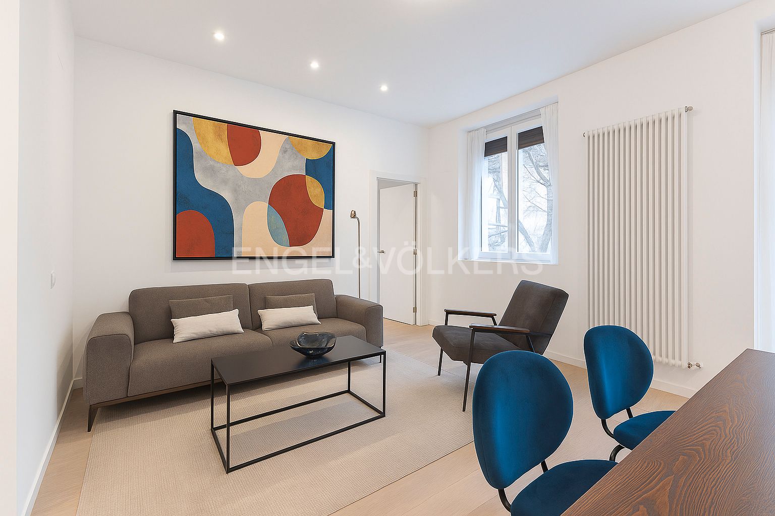 Sala d'estar de Apartament de lloguer en  Madrid Capital amb Aire condicionat, Calefacció i Moblat