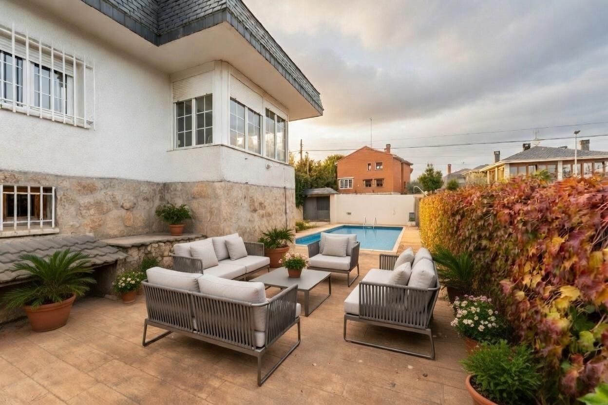 Terrassa de Casa adosada en venda en Colmenar Viejo amb Calefacció, Jardí privat i Terrassa