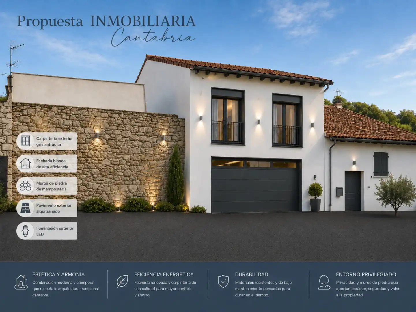 Außenansicht von Einfamilien-Reihenhaus zum Verkauf in San Felices de Buelna mit Privatgarten und Balkon