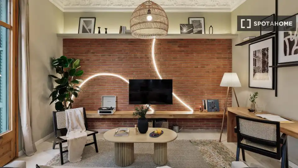 Sala d'estar de Apartament per a compartir en Barcelona amb Aire condicionat, Terrassa i Moblat