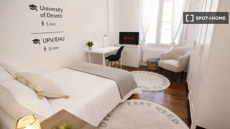 Schlafzimmer von Wohnung zur untervermieten in Bilbao  mit Klimaanlage, Heizung und Terrasse