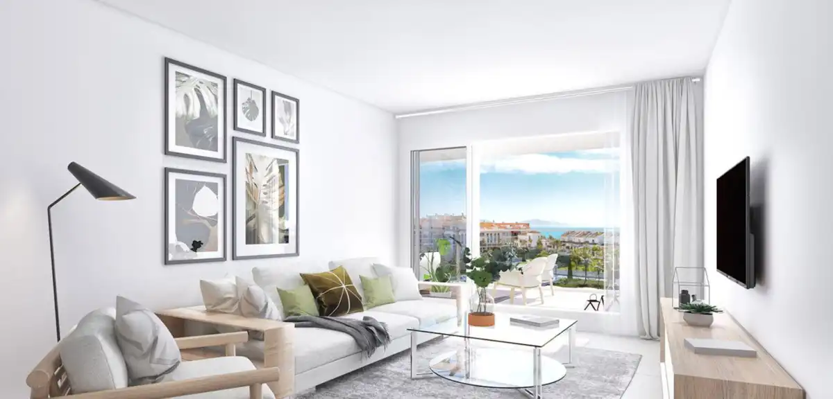 Sala de estar de Planta baja en venta en Manilva con Aire acondicionado, Terraza y Piscina comunitaria