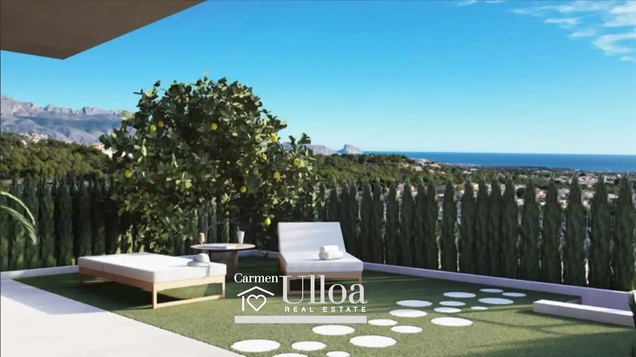 Terrassa de Casa adosada en venda en L'Alfàs del Pi amb Calefacció, Jardí privat i Piscina comunitària