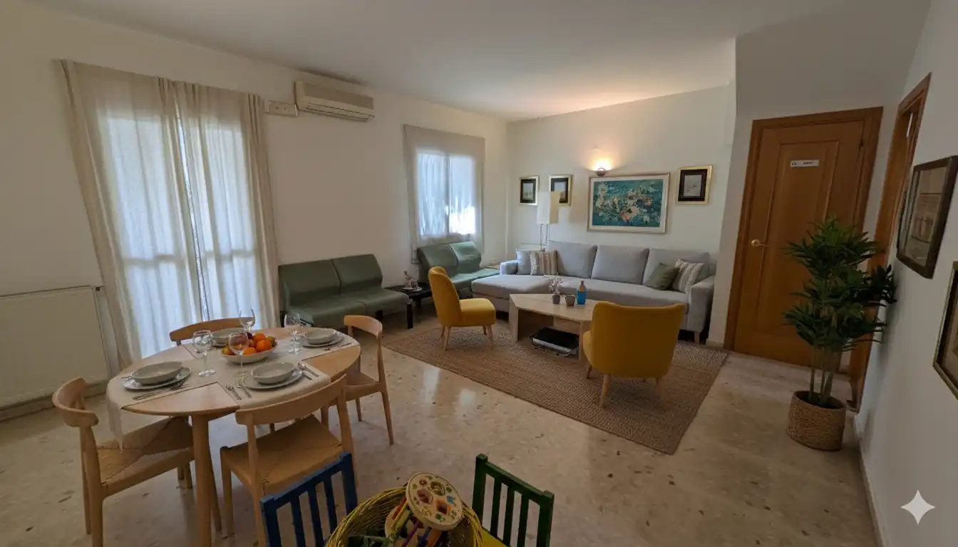 Wohnzimmer von Einfamilien-Reihenhaus zum Verkauf in Rocafort mit Klimaanlage, Heizung und Privatgarten