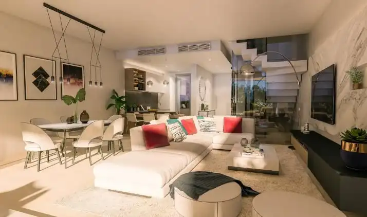 Living room of Houses for rent in Manilva  with Air Conditioner, Private garden and Parquet flooring