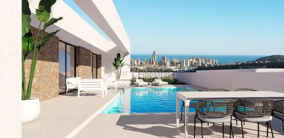 Vista exterior de Casa o chalet en venta en Finestrat con Aire acondicionado, Jardín privado y Terraza