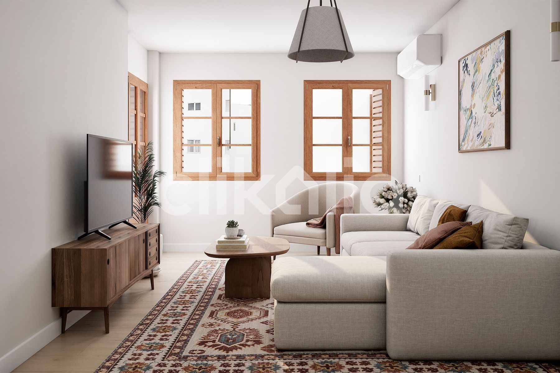 Living room of Flat for sale in  Sevilla Capital  with Air Conditioner, Private garden and Terrace