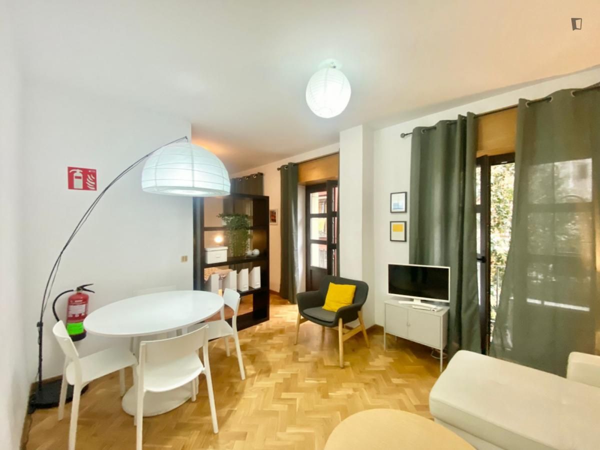 Sala d'estar de Apartament de lloguer en  Madrid Capital amb Aire condicionat, Moblat i Rentadora